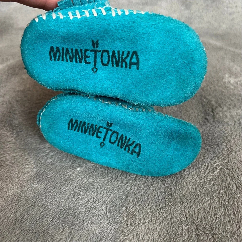 Minnetonka Infant Riley Booties Turquoise Suede Leather Fringe Size 0